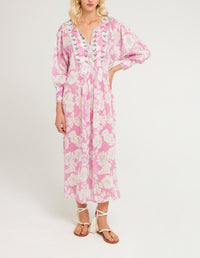 Robe longue brodée Peony - Pink