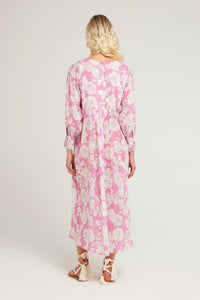 Robe longue brodée Peony - Pink