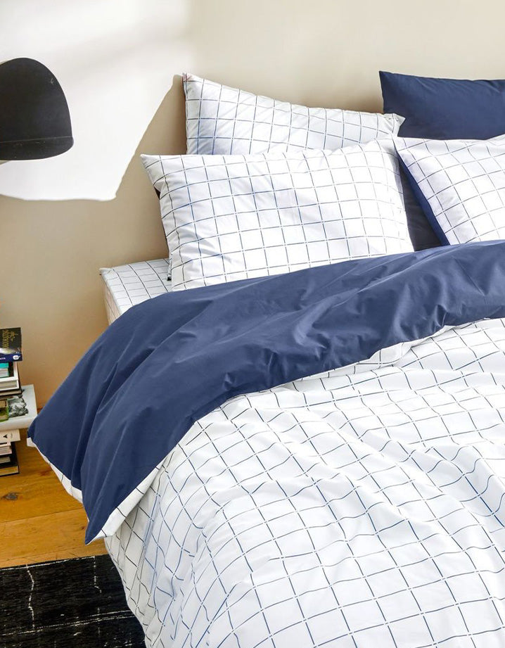 Drap housse en percale de coton - Blanc & Bleu