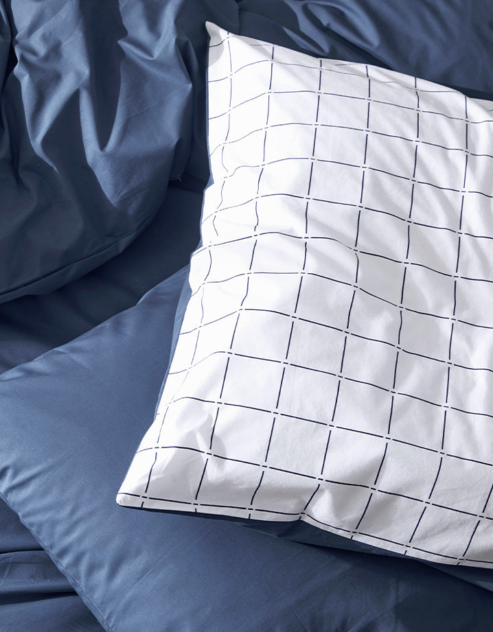 Drap housse en percale de coton - Blanc & Bleu