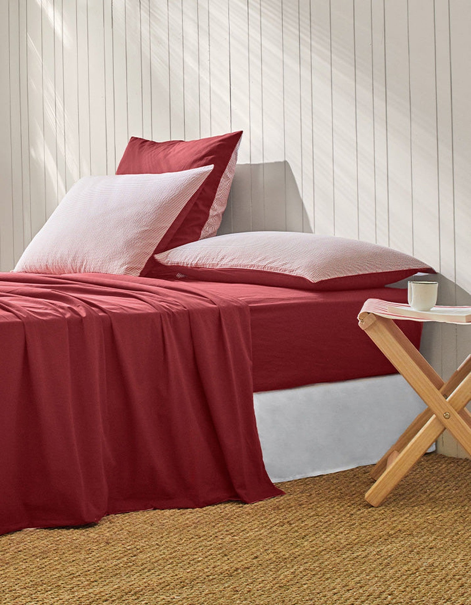 Drap housse en percale de coton lavée - Rouge Terracotta