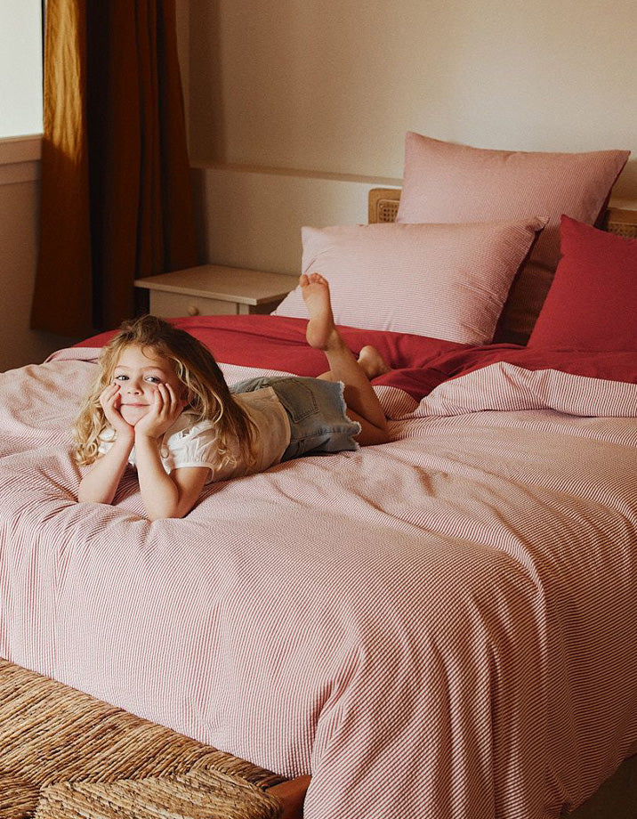 Drap housse en percale de coton lavée - Rouge Terracotta