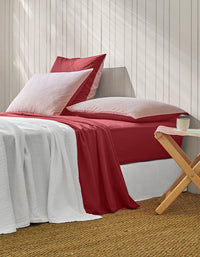 Drap housse en percale de coton lavée - Rouge Terracotta