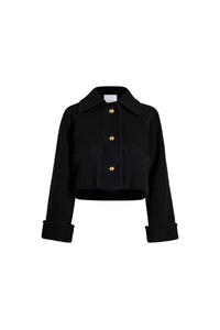 Manteau court à orlet côtelé en laine et cachemire