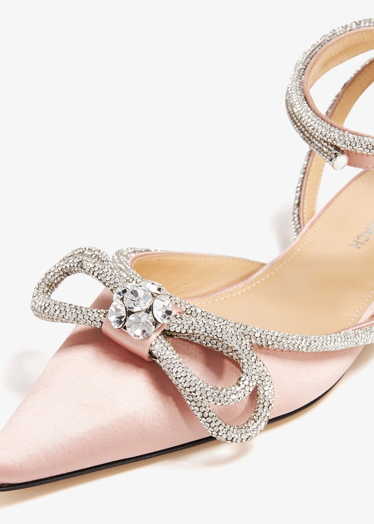 Double Bow satin & rhinestone ballerinas - Nude