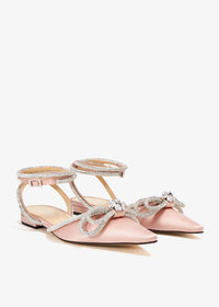 Double Bow satin & rhinestone ballerinas - Nude