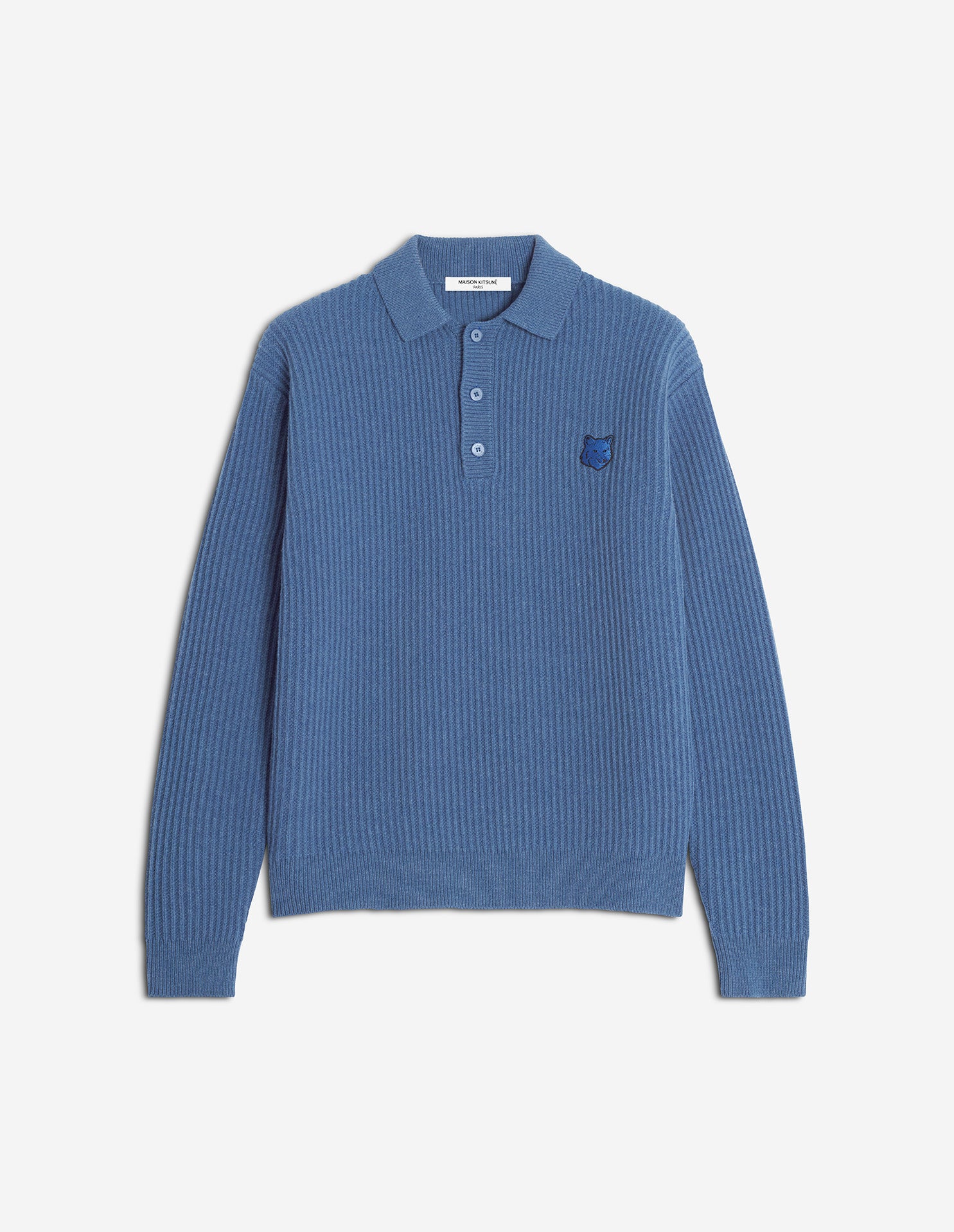 Fox Head Wool Ribbed Polo Jumper - Dutch Blue