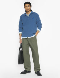 Fox Head Wool Ribbed Polo Jumper - Dutch Blue