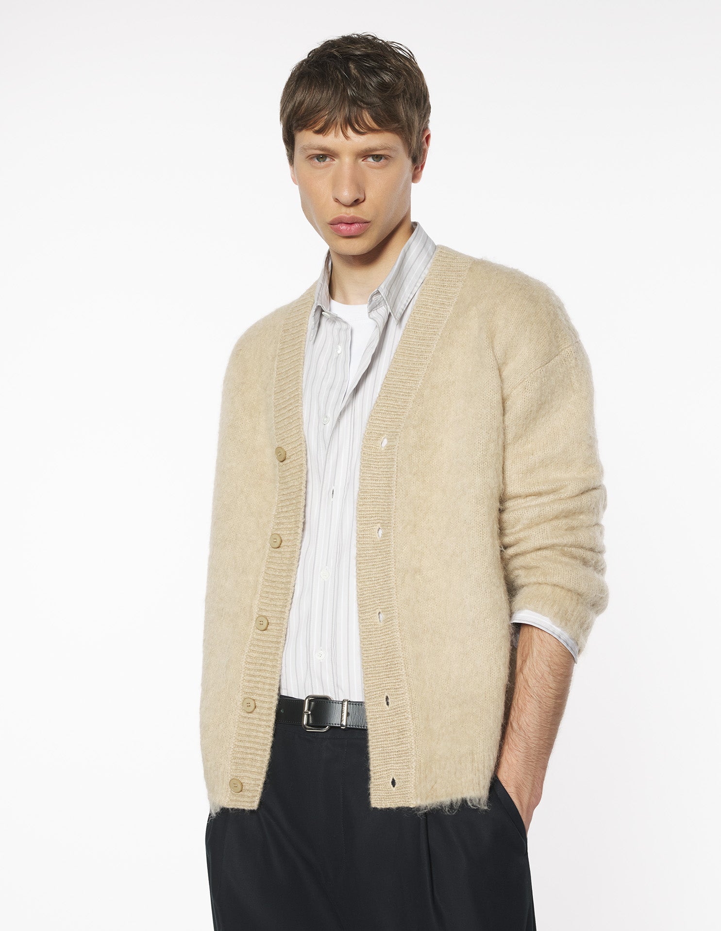Brushed Mohair Comfort Cardigan - Safari