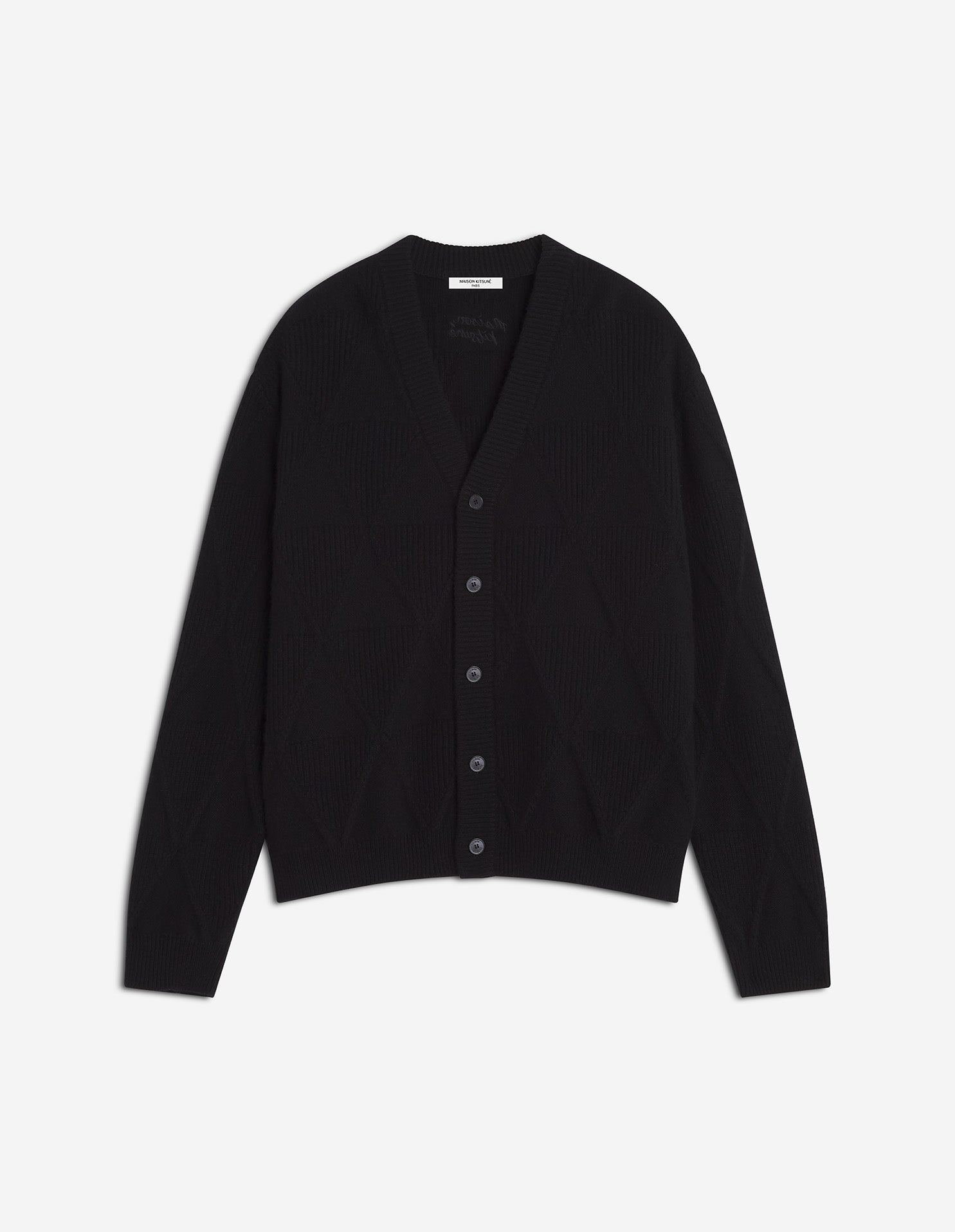 Textured Wool Argyle Cardigan - Black