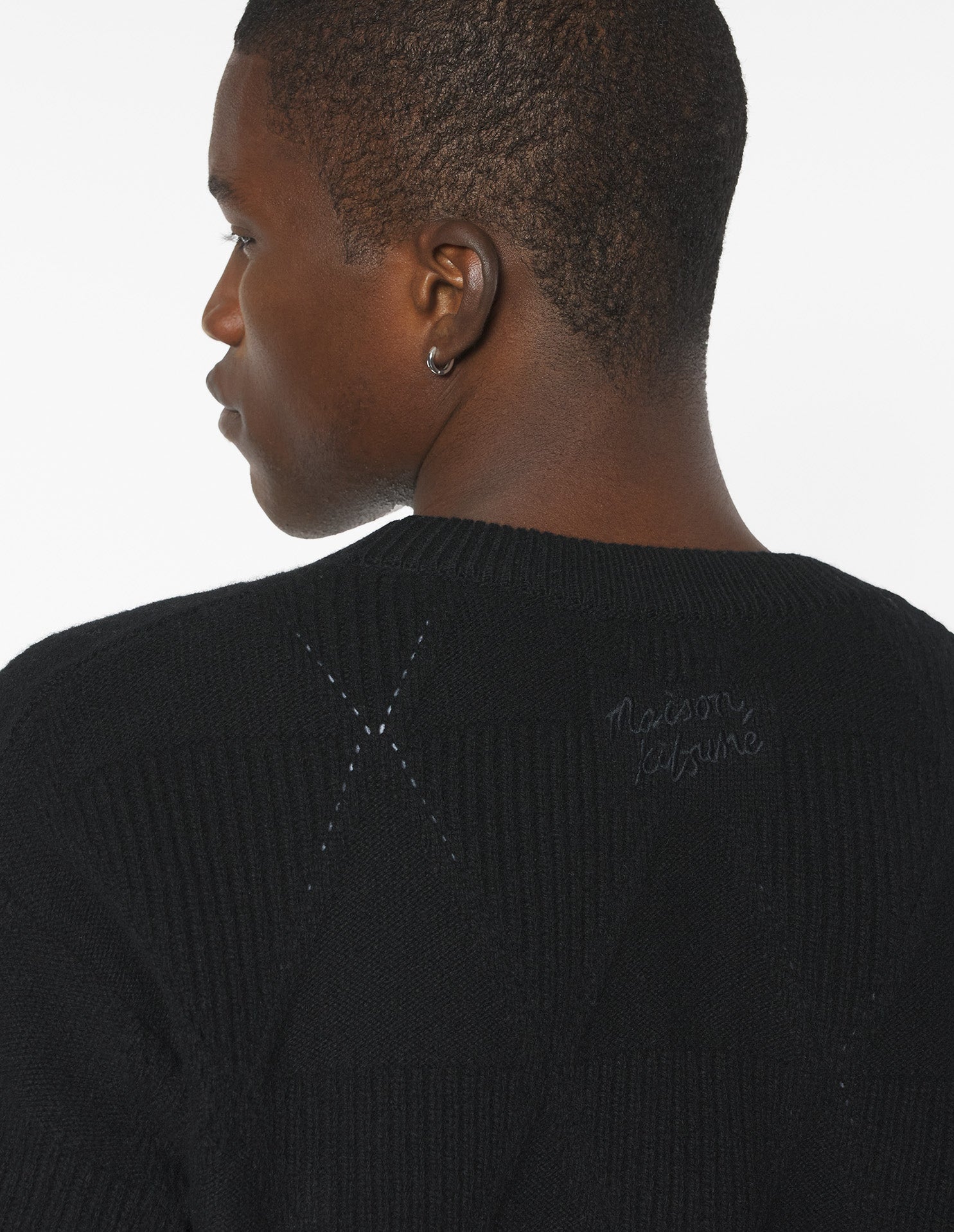 Textured Wool Argyle Cardigan - Black