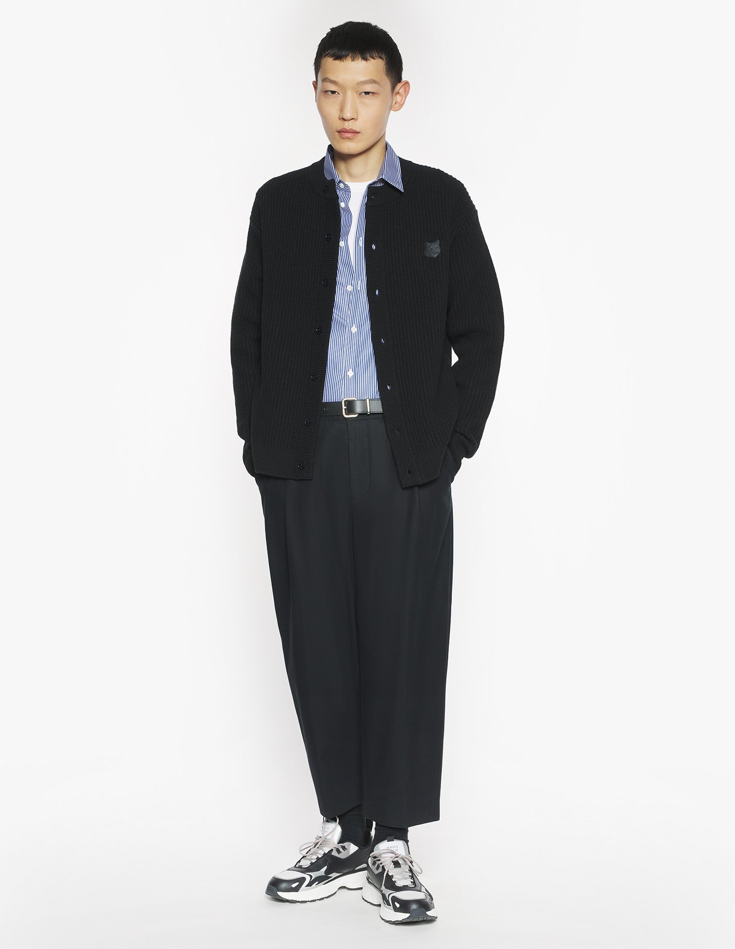 Fox Head Ribbed Regular Cardigan - Black