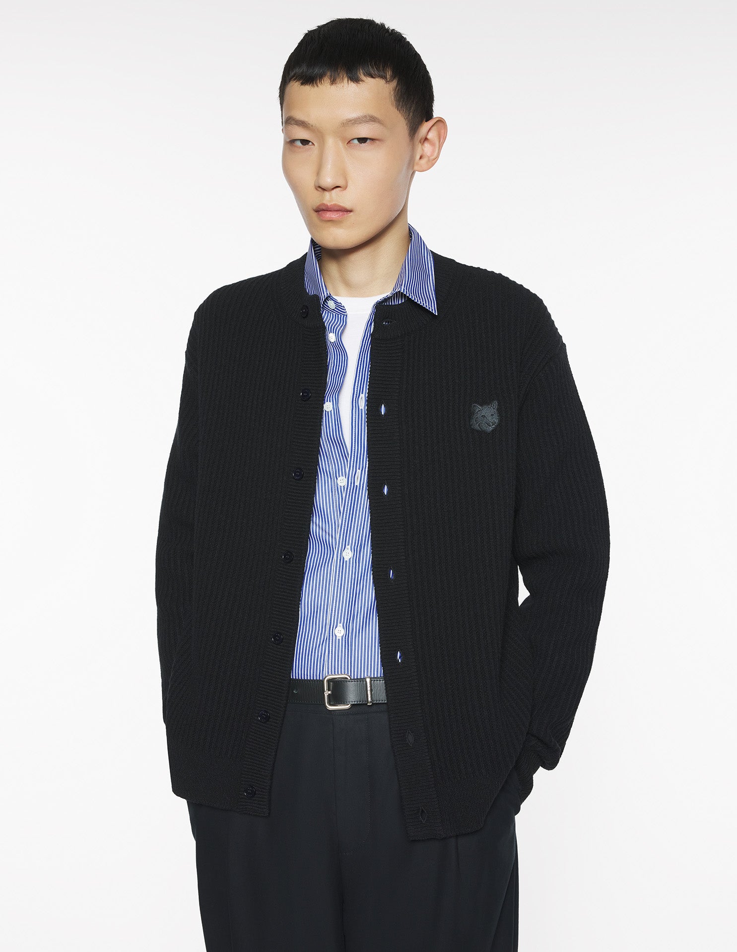 Fox Head Ribbed Regular Cardigan - Black