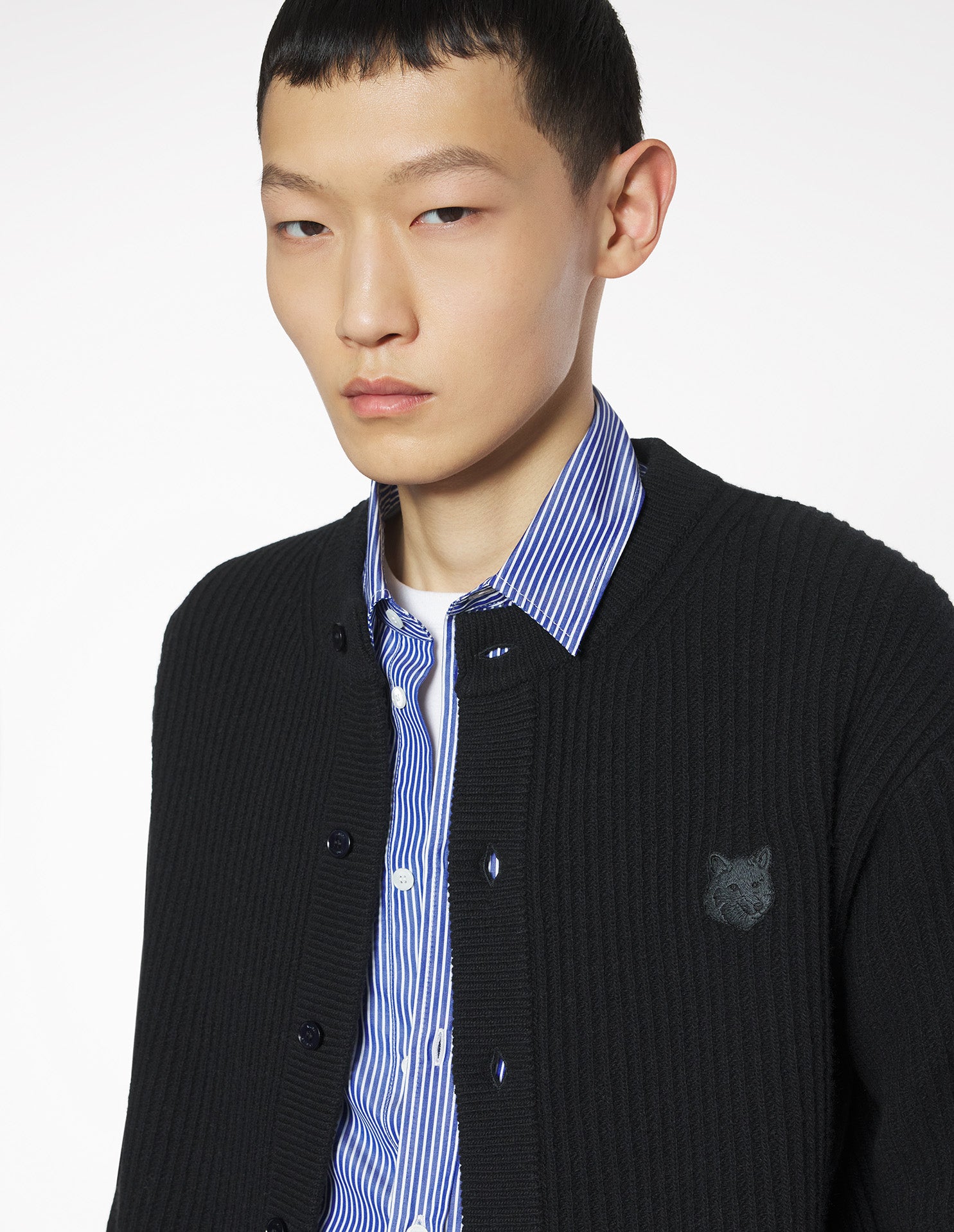 Fox Head Ribbed Regular Cardigan - Black
