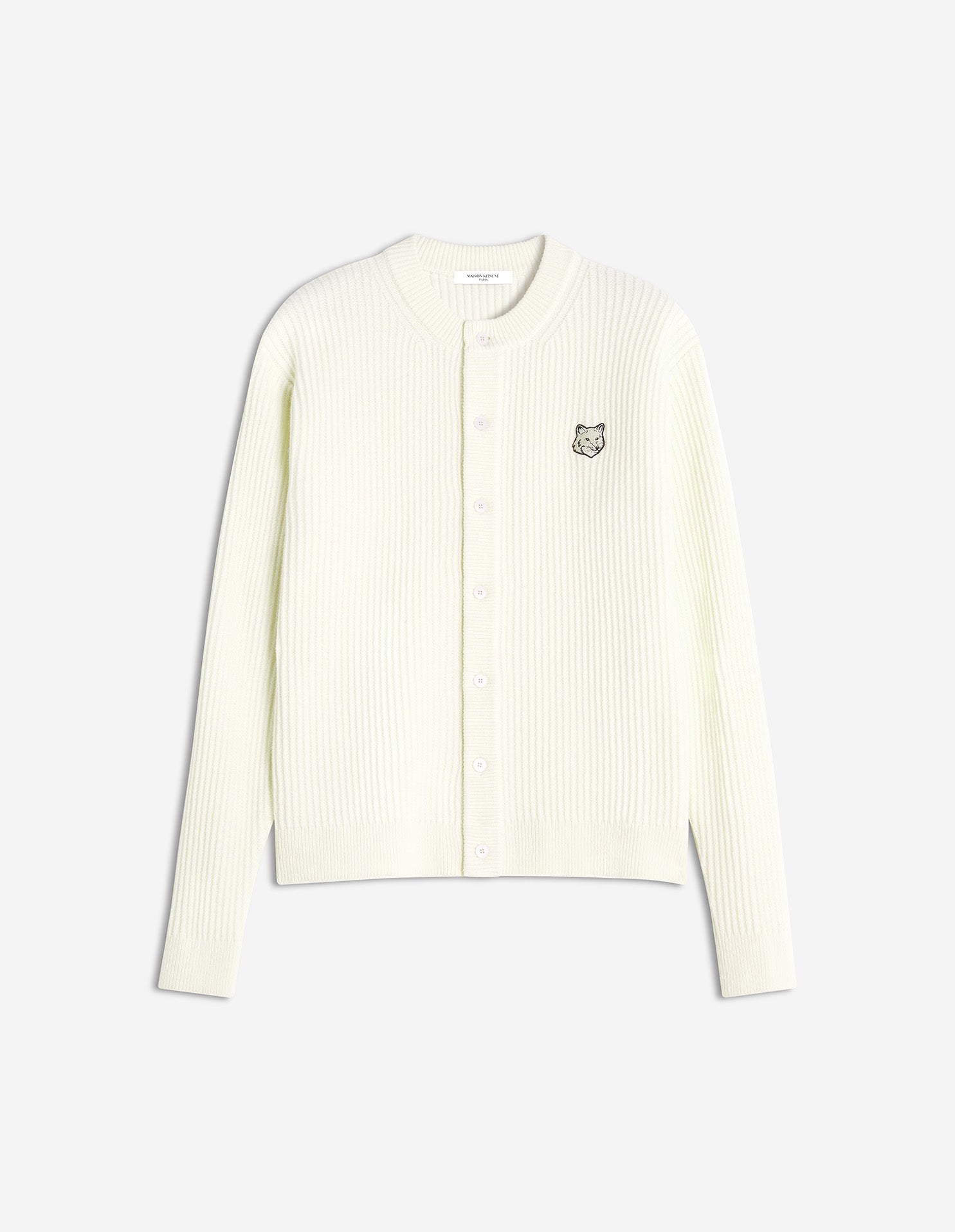 Fox Head Ribbed Regular Cardigan - Ecru