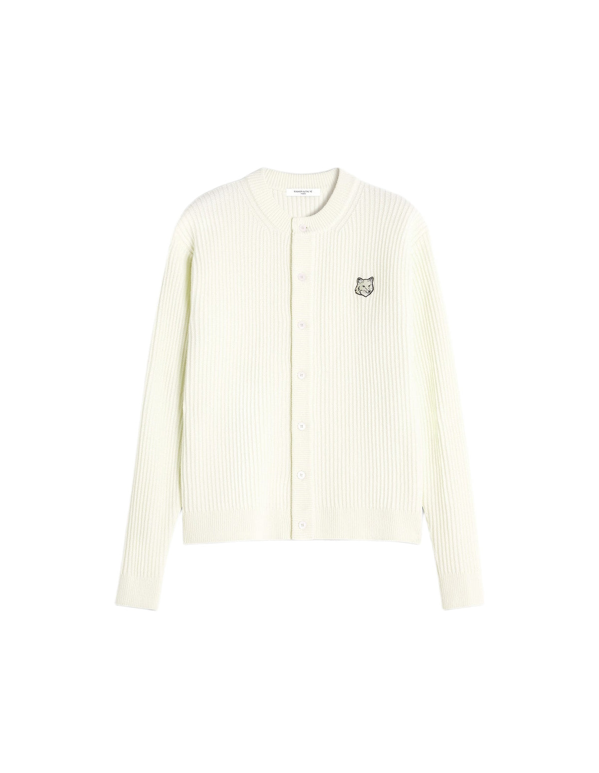 Cardigan côtelé Fox Head en laine - Ecru