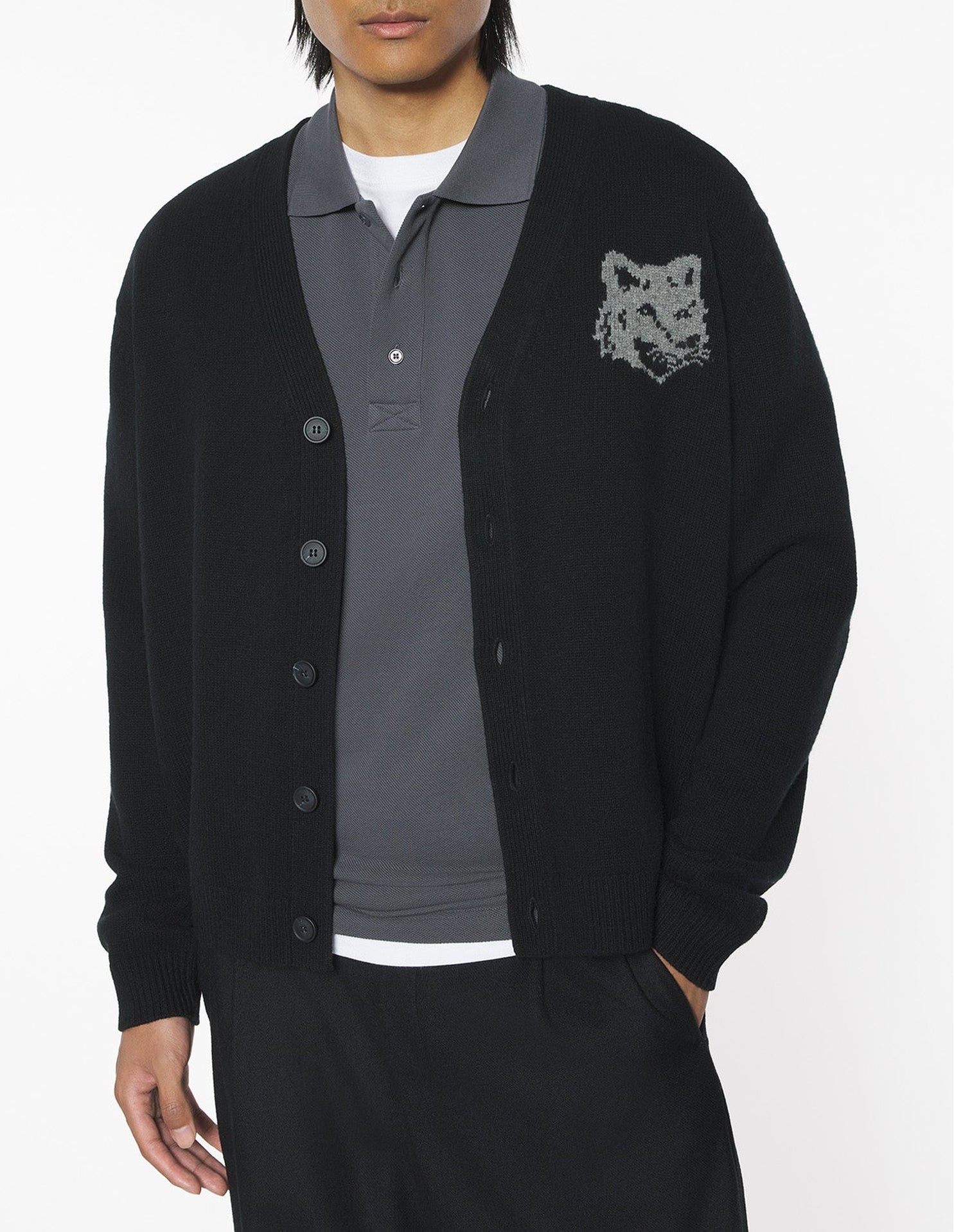 Wool print cardigan - Black & Medium Grey