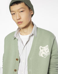 Fox Head Intarsia Merino Cardigan - Sea Foam/Solitary Star