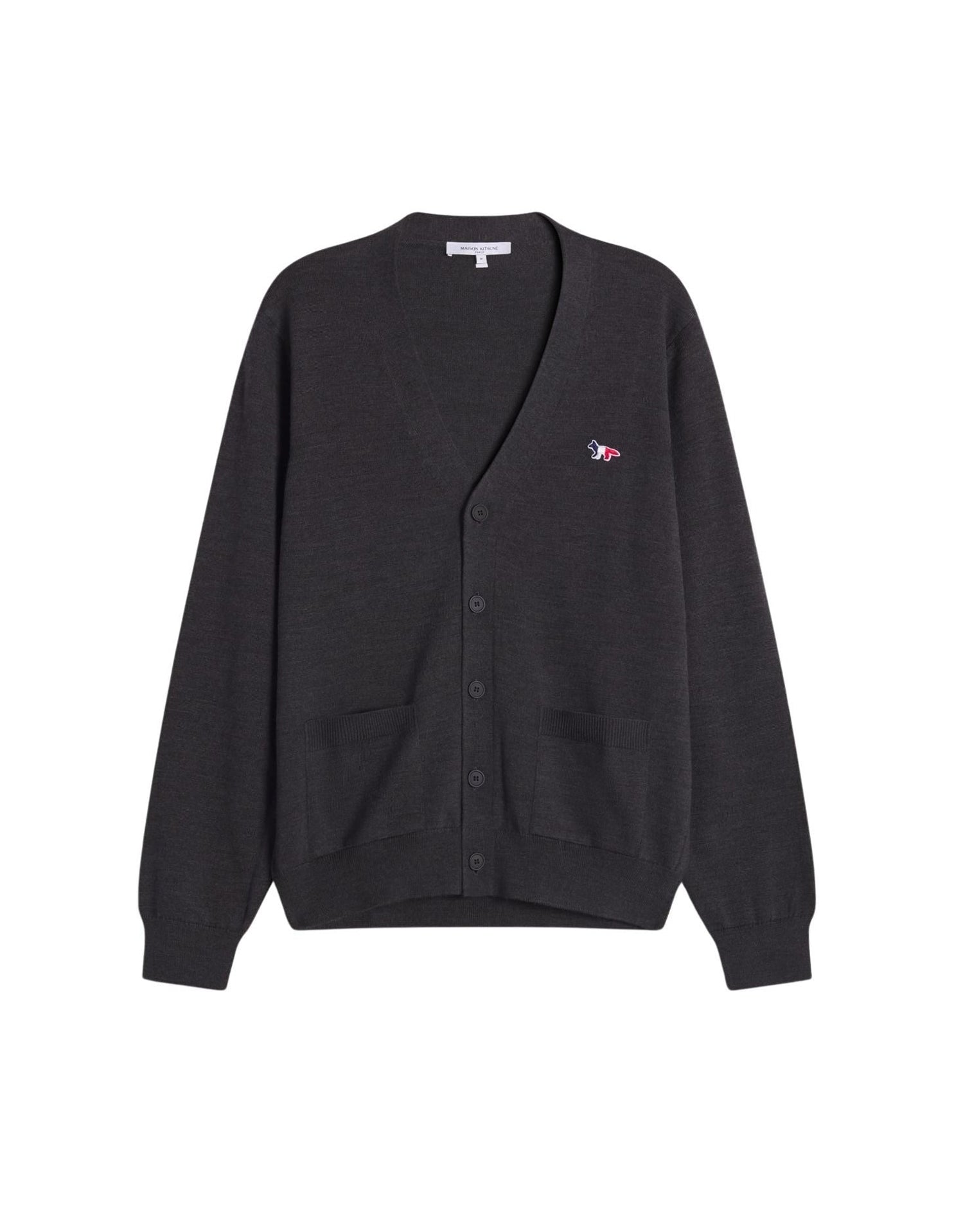 Cardigan with tricolour wool embroidery - Anthracite Melange