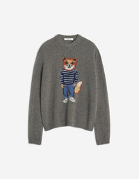 Dressed Fox Intarsia Wool Jumper - Dark Grey Melange