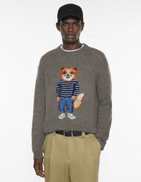 Dressed Fox Intarsia Wool Jumper - Dark Grey Melange
