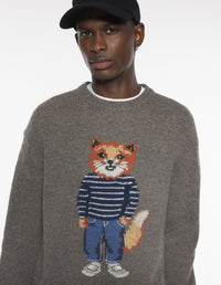Dressed Fox Intarsia Wool Jumper - Dark Grey Melange