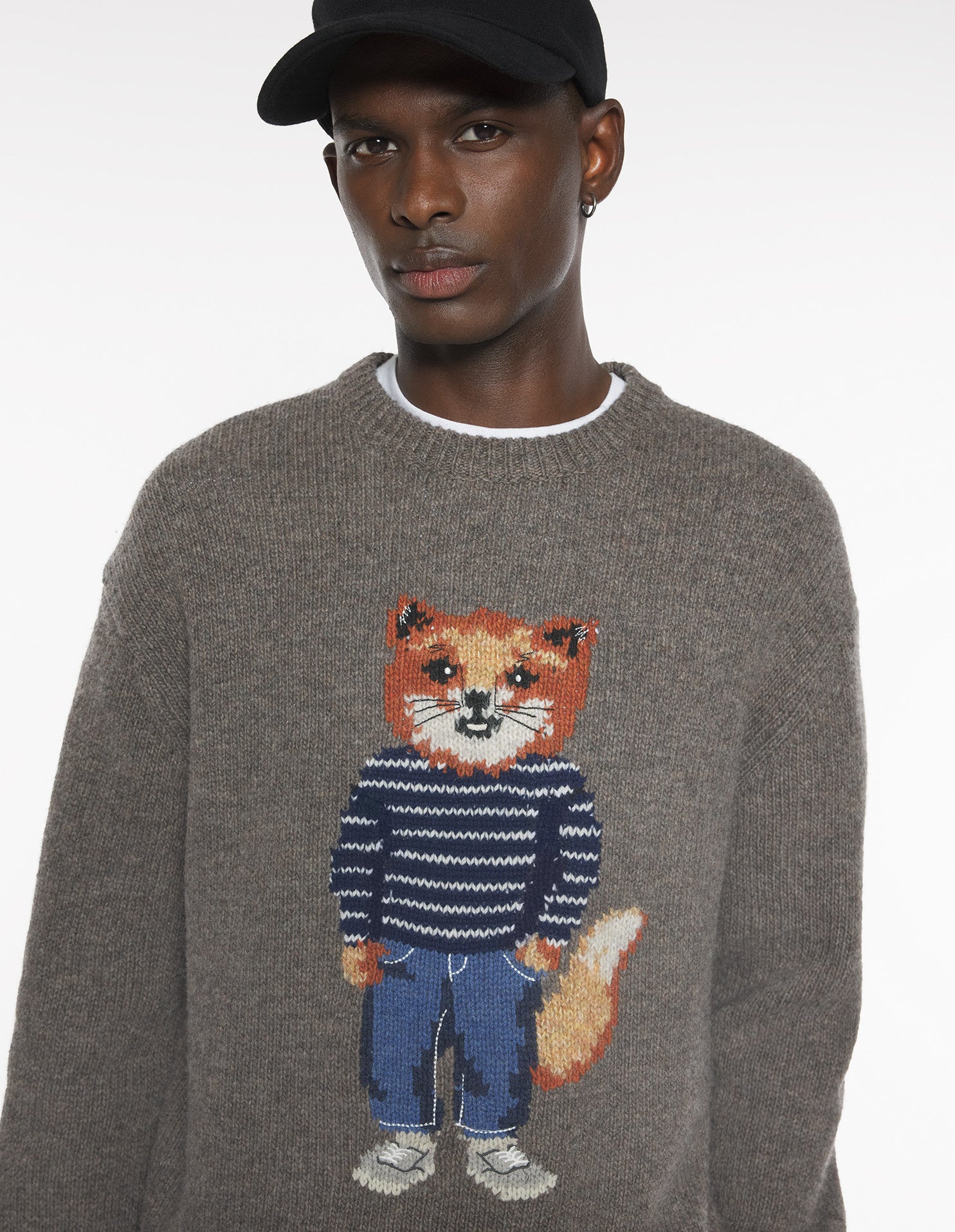 Dressed Fox Intarsia Wool Jumper - Dark Grey Melange