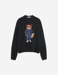 Dressed Fox Intarsia Wool Jumper - Black