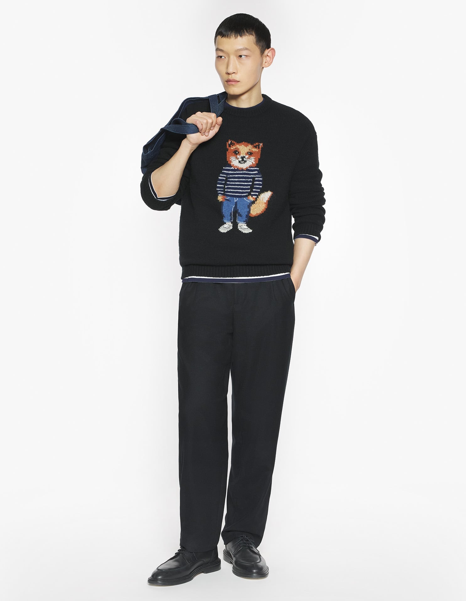 Dressed Fox Intarsia Wool Jumper - Black