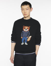 Dressed Fox Intarsia Wool Jumper - Black