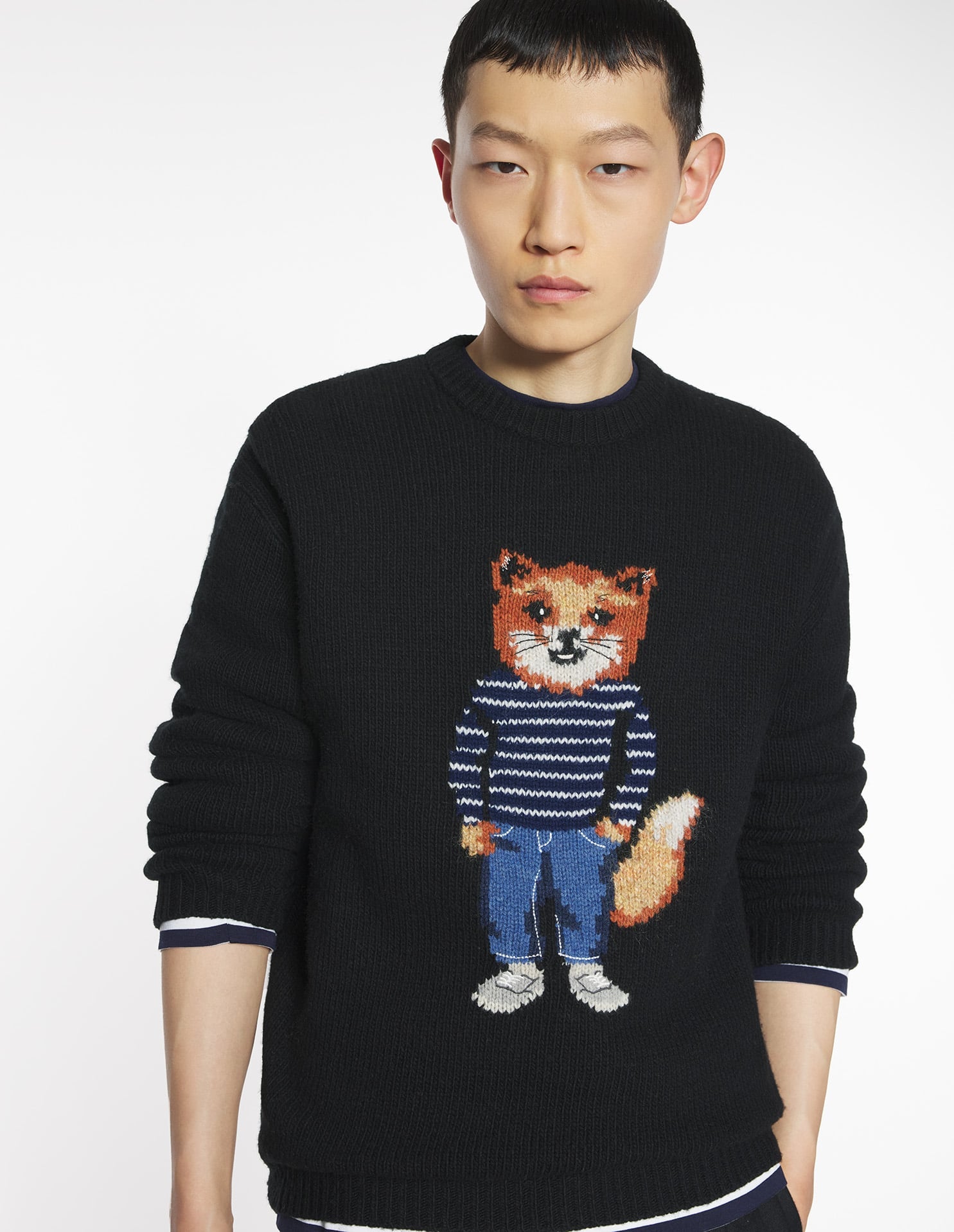 Dressed Fox Intarsia Wool Jumper - Black