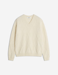 Textured Wool Argyle Jumper - Pure Ecru