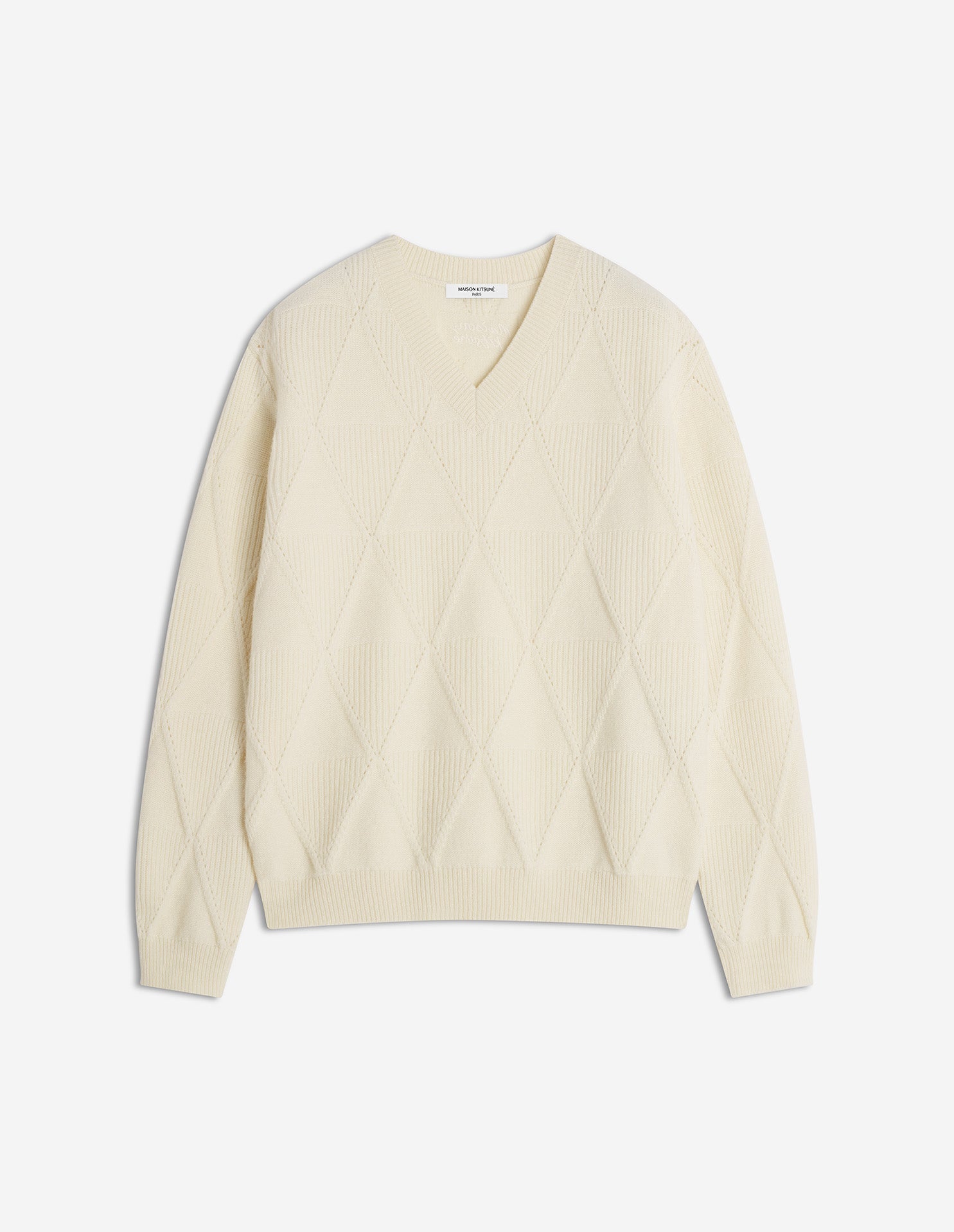 Textured Wool Argyle Jumper - Pure Ecru