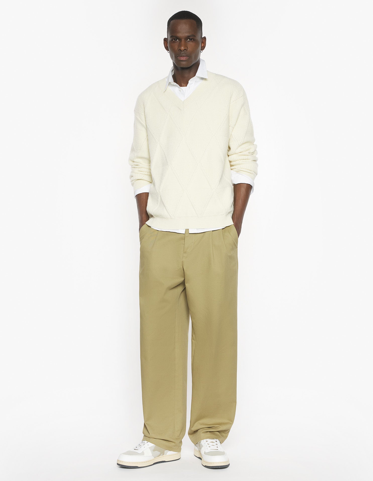 Textured Wool Argyle Jumper - Pure Ecru