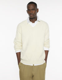 Textured Wool Argyle Jumper - Pure Ecru