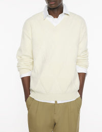 Pull à col V en laine - Pure Ecru
