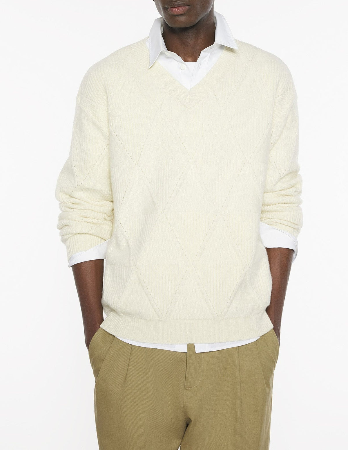 Pull à col V en laine - Pure Ecru