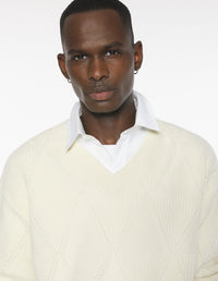 Textured Wool Argyle Jumper - Pure Ecru