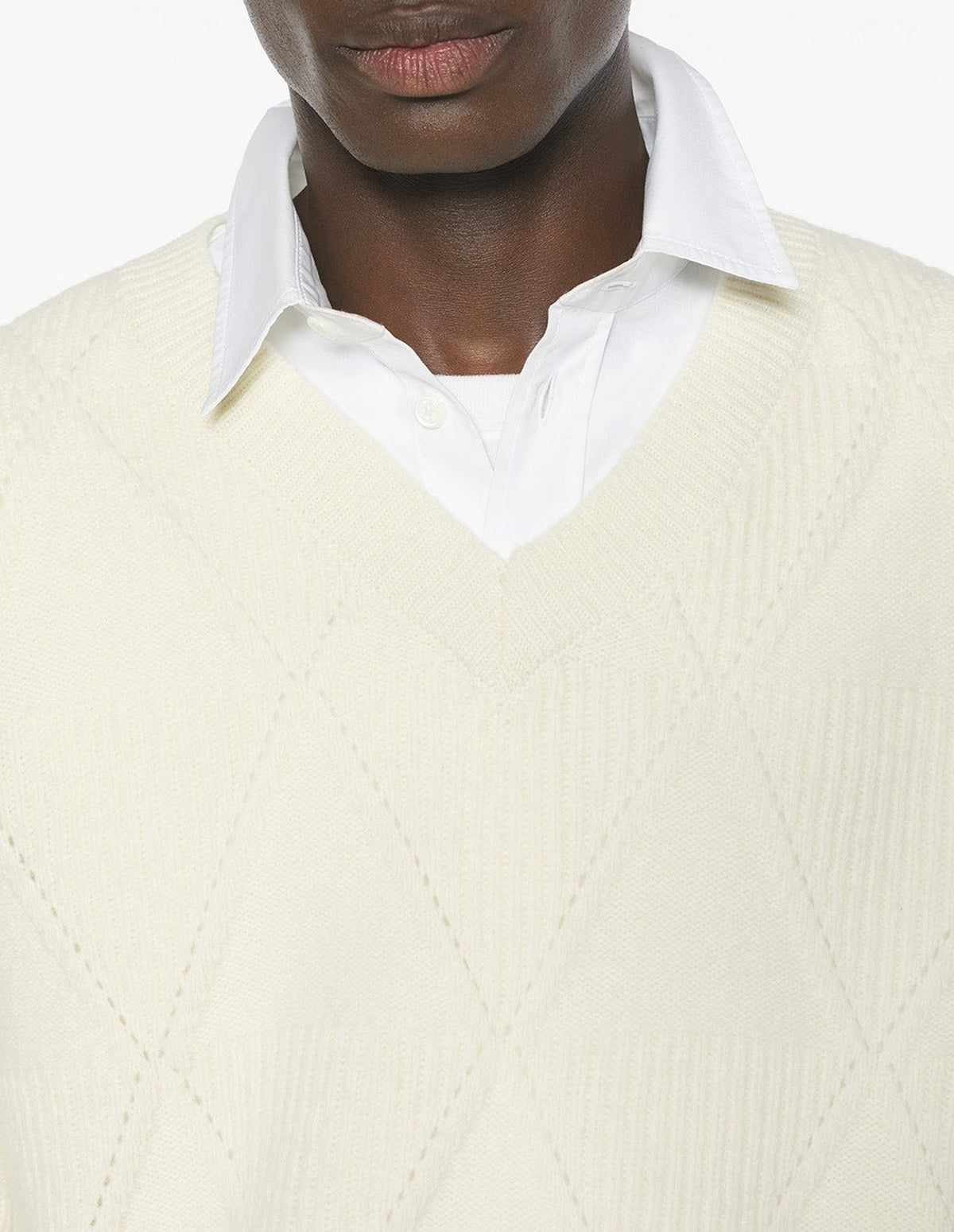 Pull à col V en laine - Pure Ecru