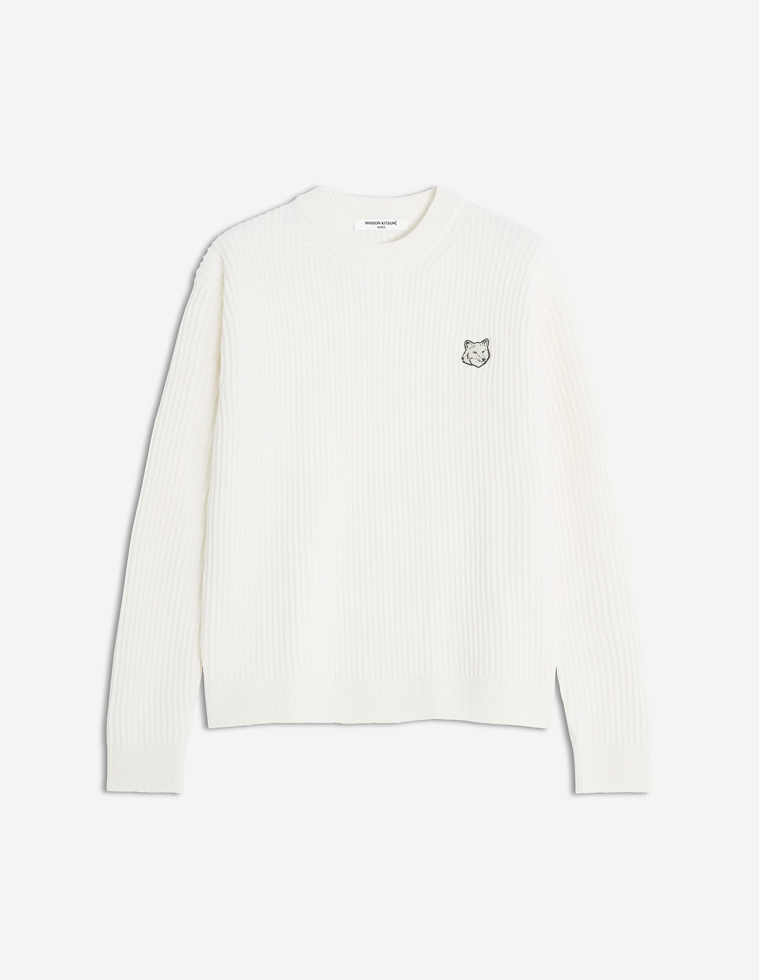 Fox Head Wool Ribbed Jumper - Ecru