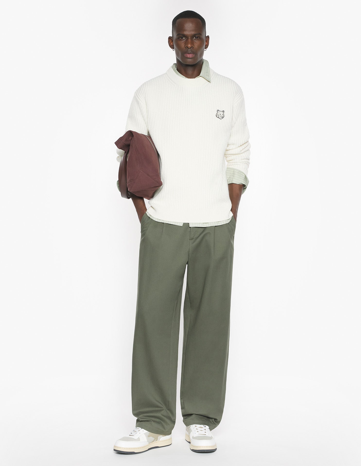 Fox Head Wool Ribbed Jumper - Ecru