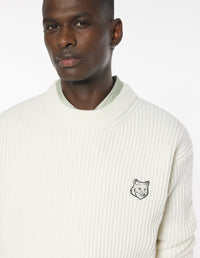 Fox Head Wool Ribbed Jumper - Ecru