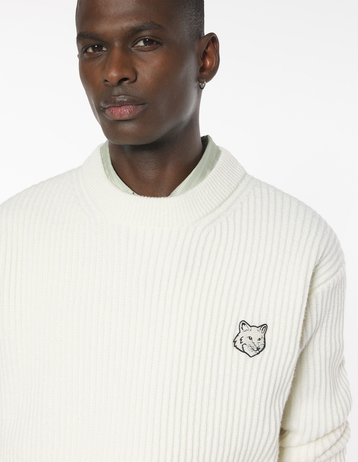 Fox Head Wool Ribbed Jumper - Ecru