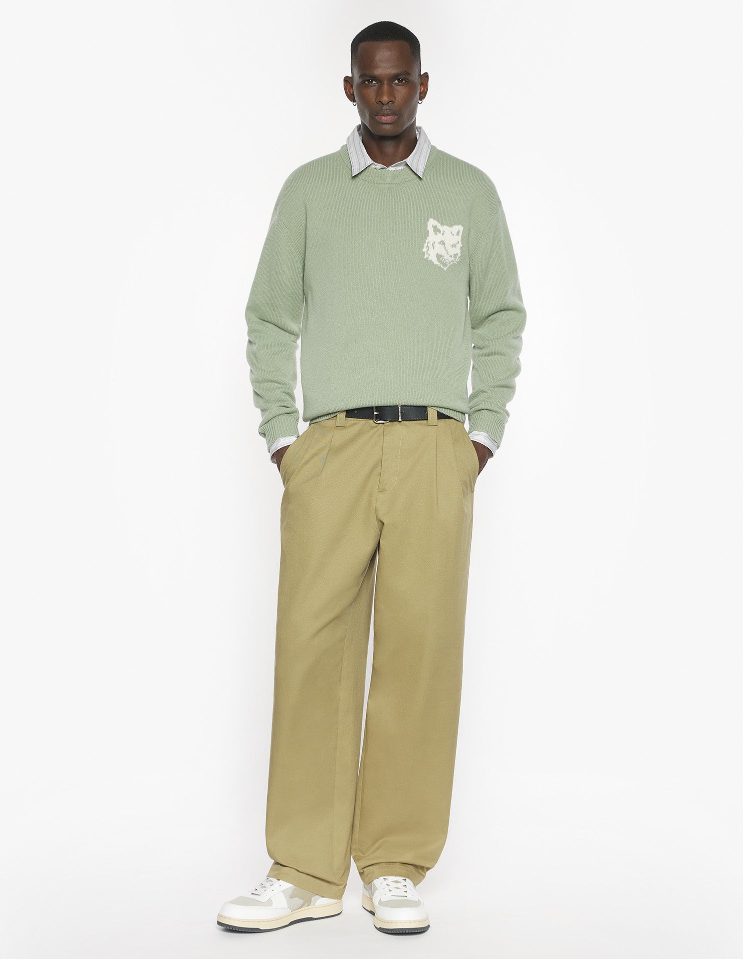 Fox Head Intarsia Merino Jumper - Sea Foam/Solitary Star