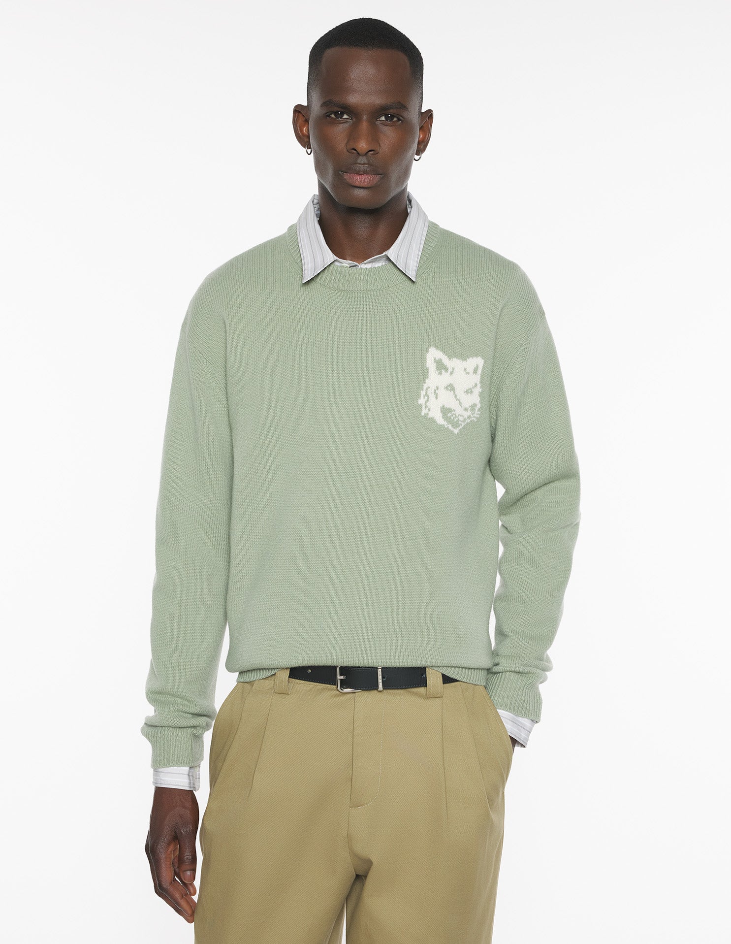 Fox Head Intarsia Merino Jumper - Sea Foam/Solitary Star