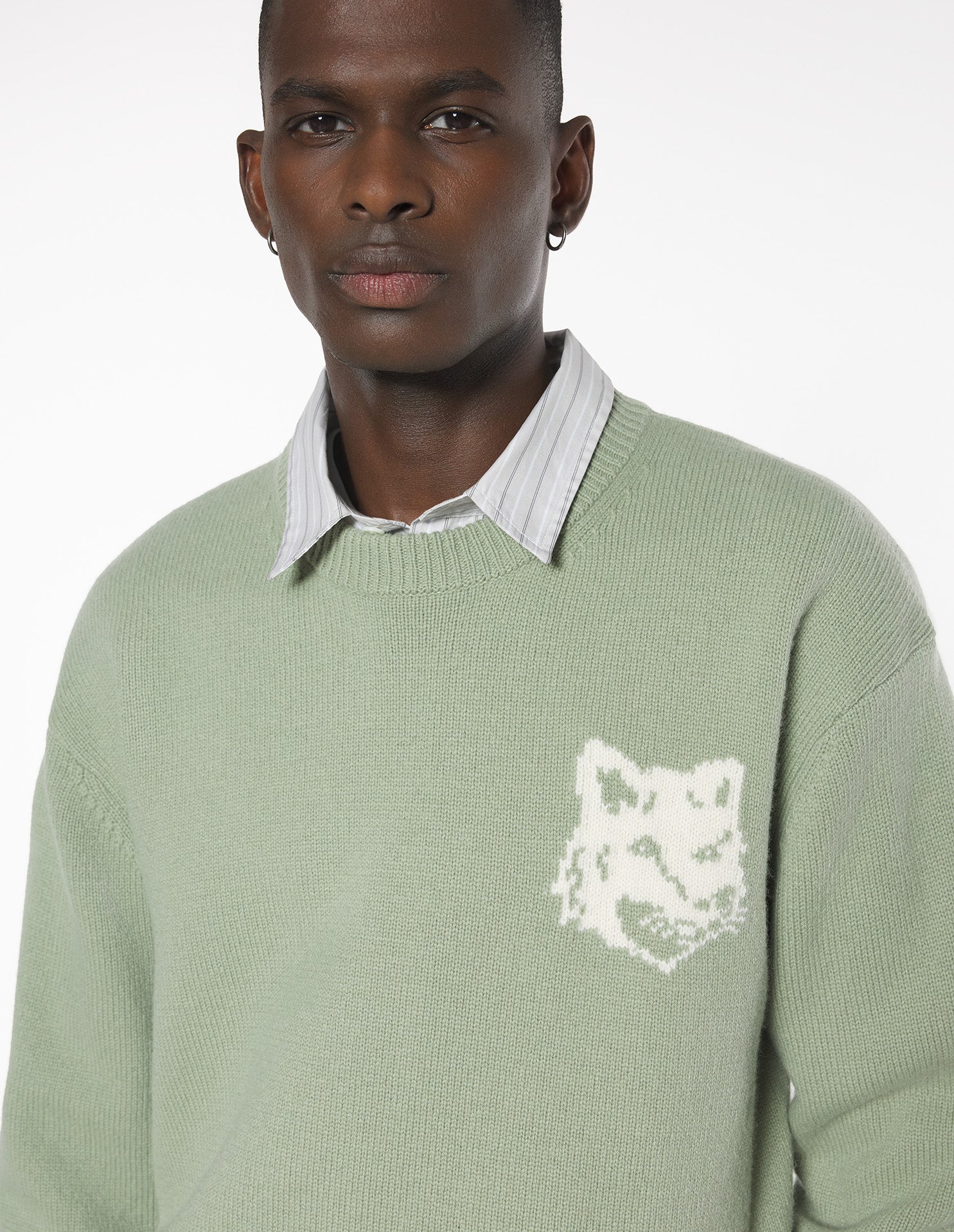 Fox Head Intarsia Merino Jumper - Sea Foam/Solitary Star
