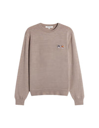Jumper with embroidered wool badge - Beige Melange