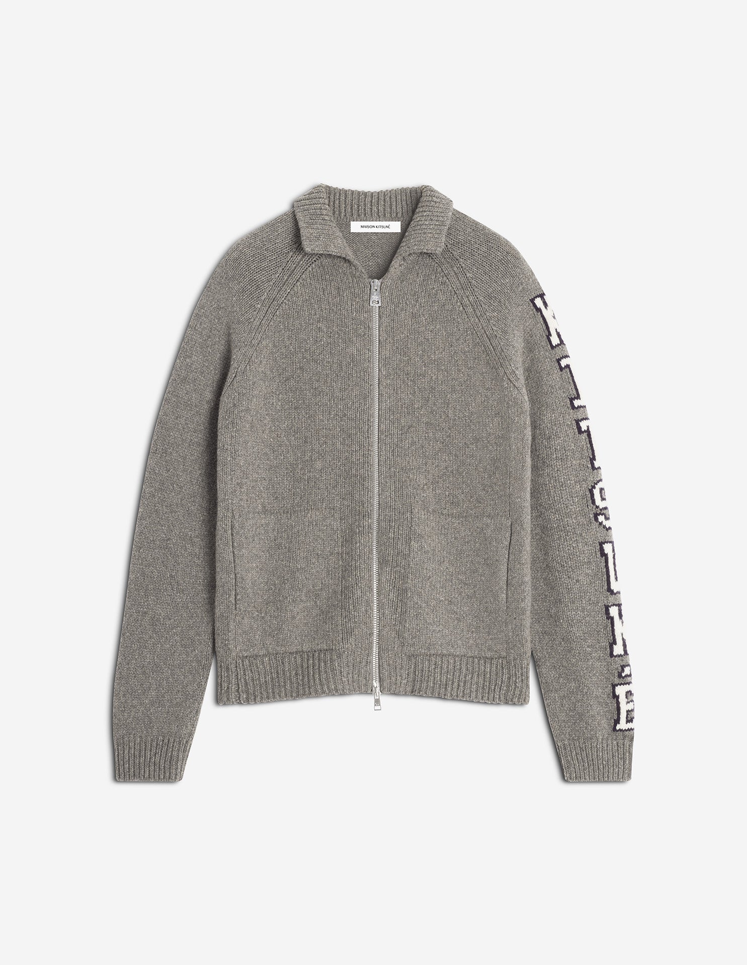 College Knitted Wool Jacket - Medium Grey Melange
