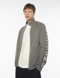 College Knitted Wool Jacket - Medium Grey Melange