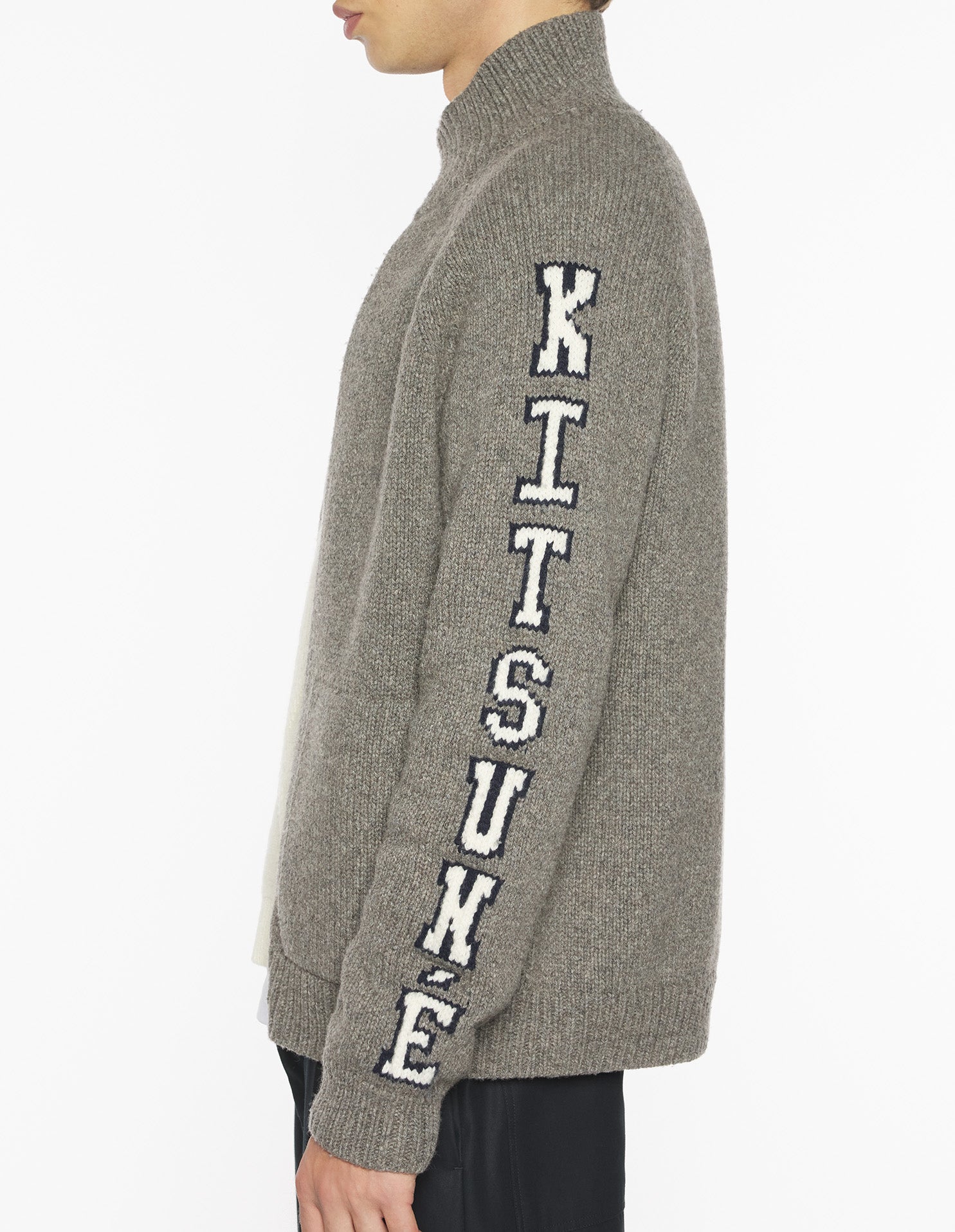 College Knitted Wool Jacket - Medium Grey Melange